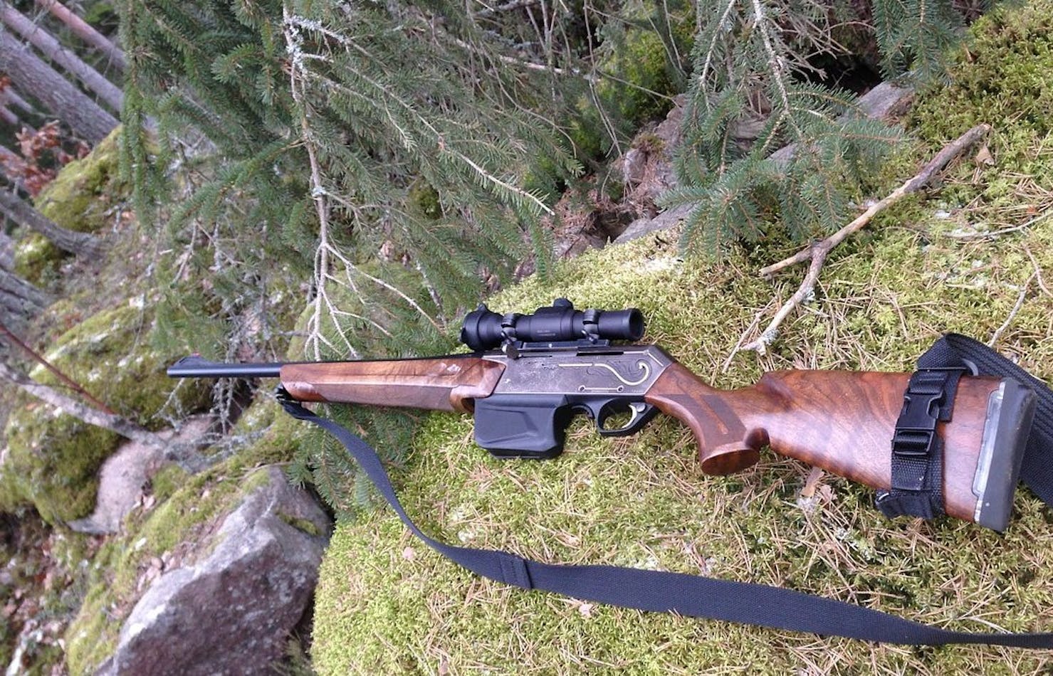 Rifle on Mossy Rock